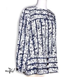 Vintage 80s Lady Carol Blue White Abstract Blouse Sz 16 Long Sleeve B44 –Hey Viv